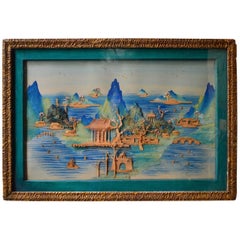 Vintage Chinese Carved Cork Diorama, 1930s Hong Kong