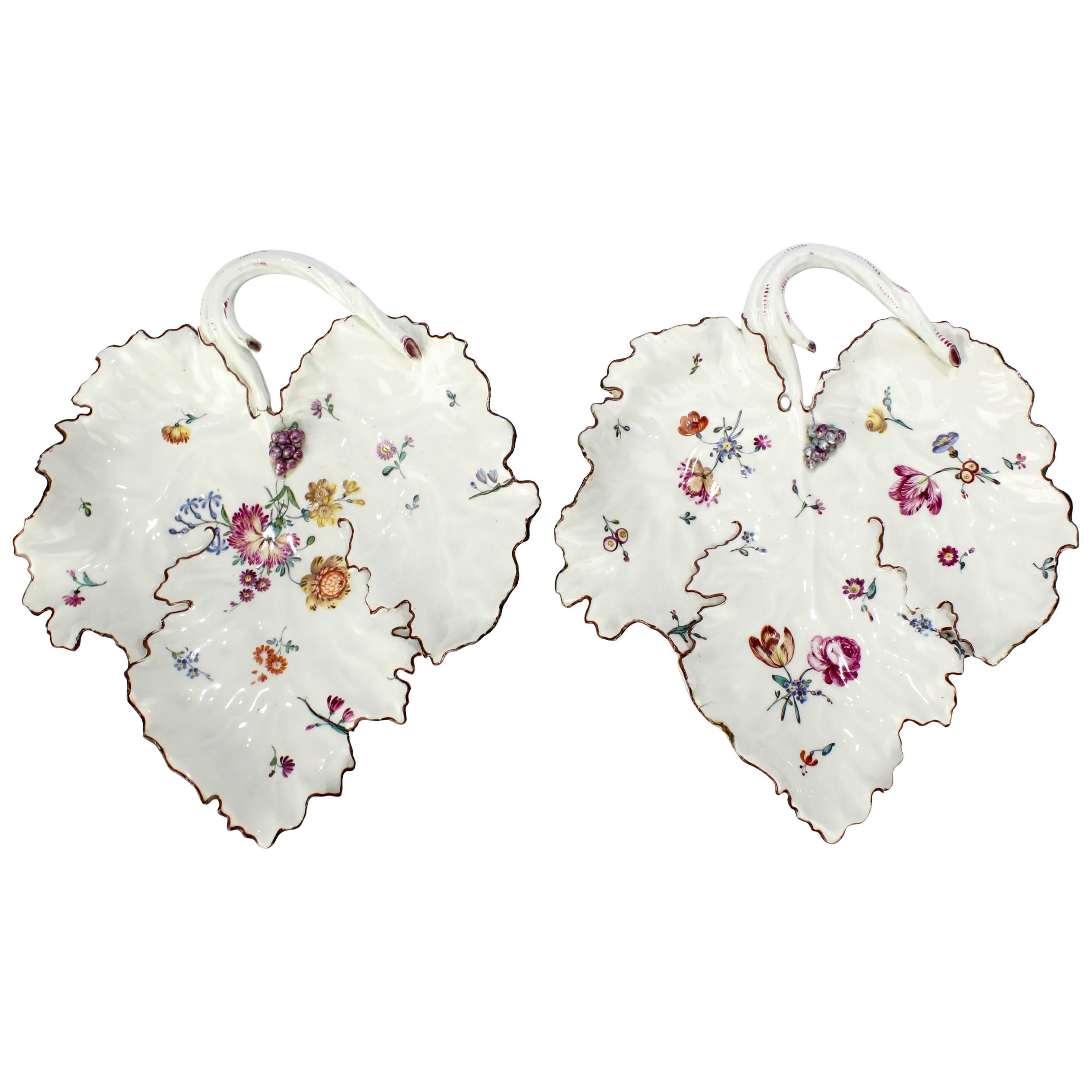 Pair of 18th Century Frankenthal Porcelain Leaf Dishes with Figural Grapes