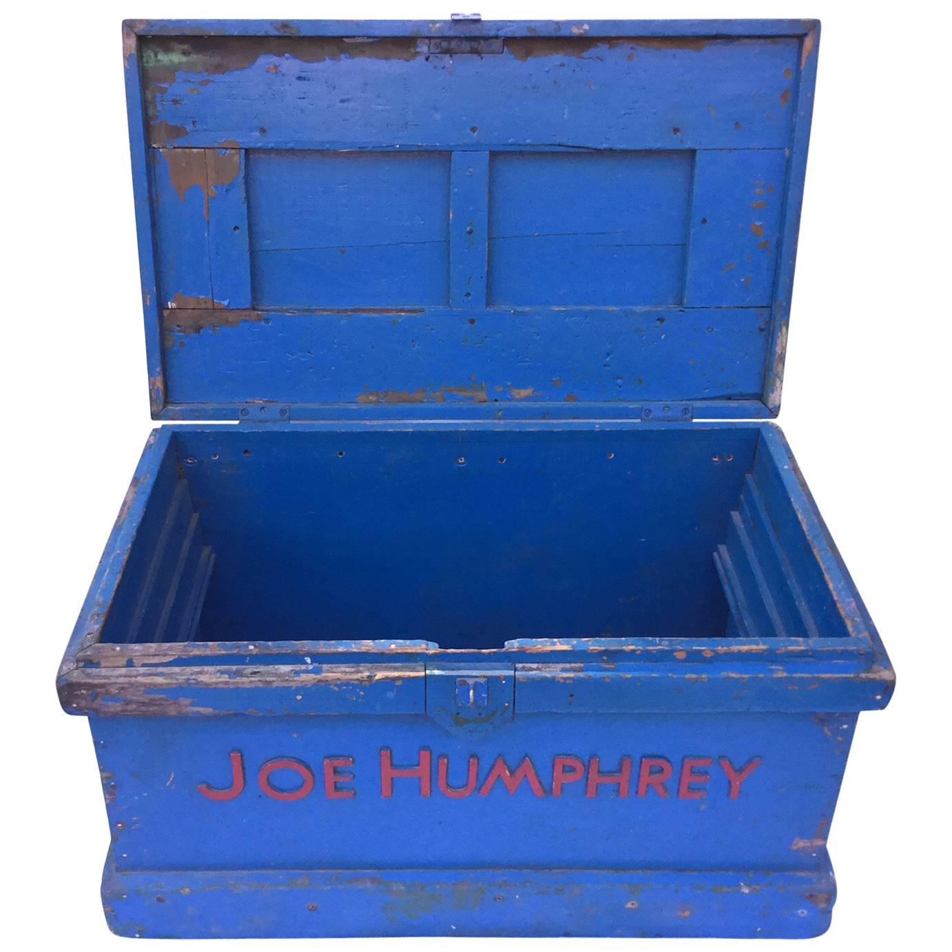 Joe Humphrey Blue and Red Work Chest or Box Folk Art For Sale