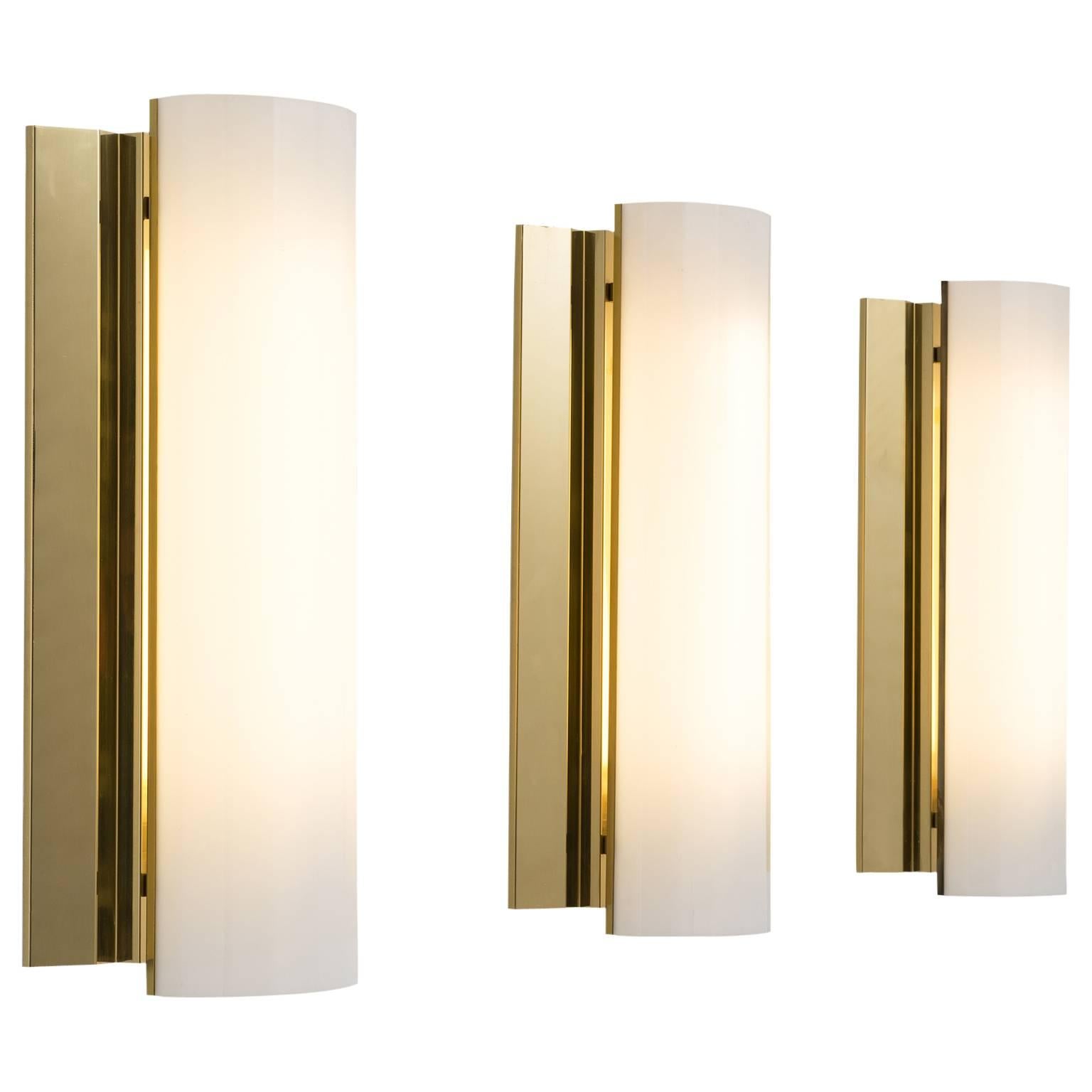 Set of Three Large Swedish Wall Lights in Brass