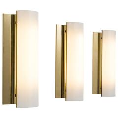 Set of Three Large Swedish Wall Lights in Brass