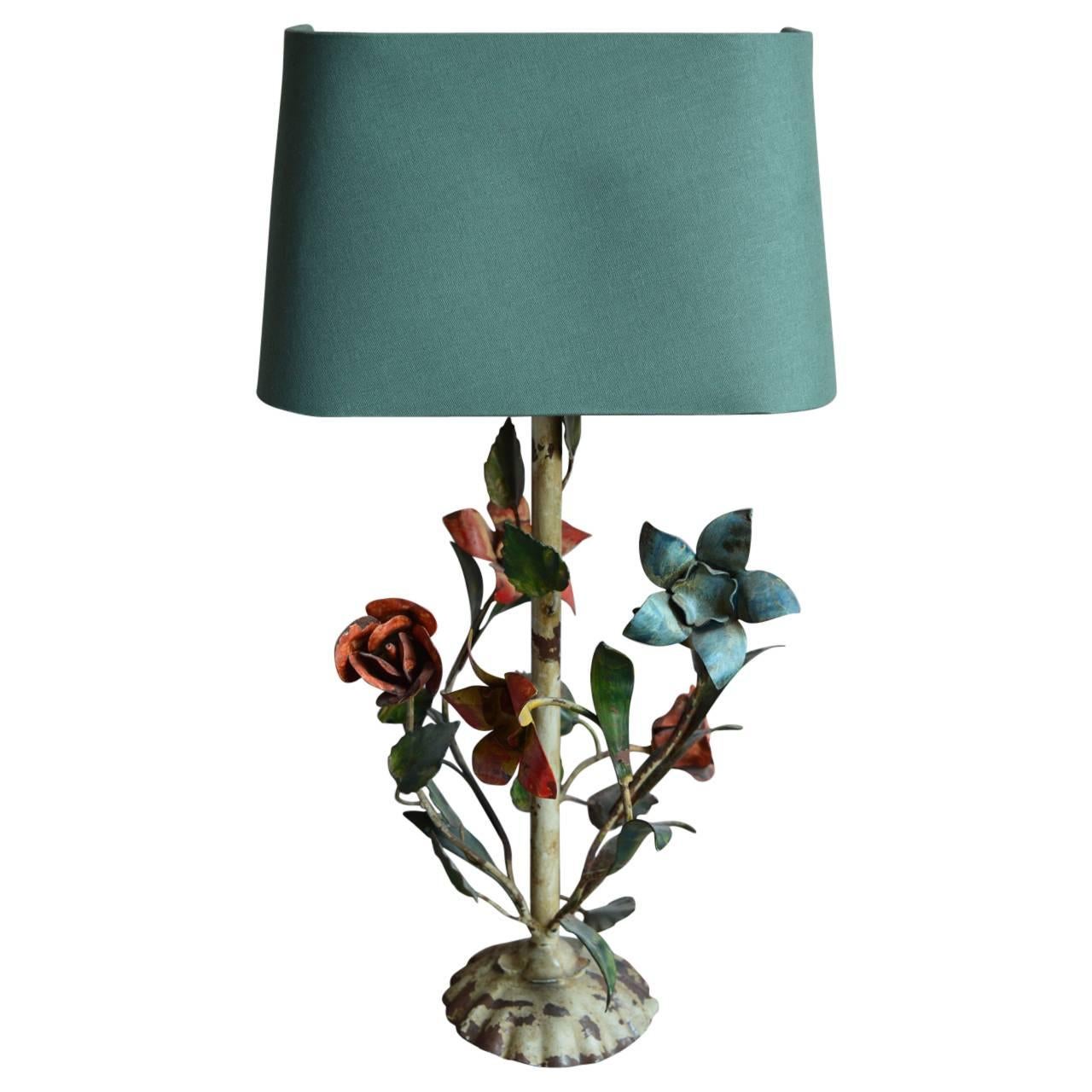 Italian Tole Flower Lamp, circa 1930