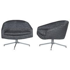 Pair of Charcoal Swivel Chairs by Milo Baughman