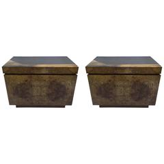 Retro Pair of Burl Wood End Tables Nightstands by Lane