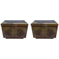 Pair of Burl Wood End Tables Nightstands by Lane