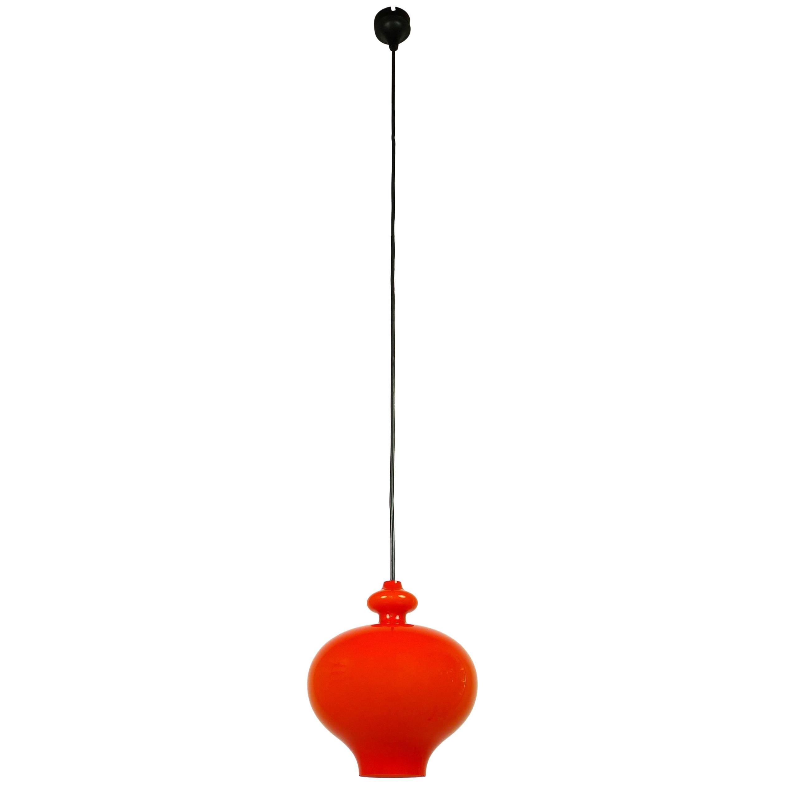 Orange Pendant Lamp of Handblown Glass by Holmegaard for Staff, Germany, 1960s For Sale