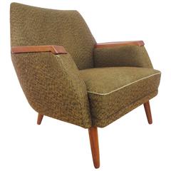 Mid-Century Retro Early Danish Teak and Woolen Easy Lounge Armchair, 1950s
