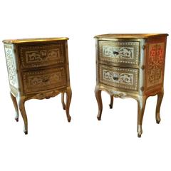Antique Italian Style Pair of Bedside Cabinet Tables Mahogany Gilded