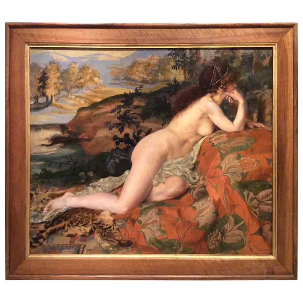 Young Female Nude Reclini in Front of a Bucolic Landscape, Signed Marcel Mangin