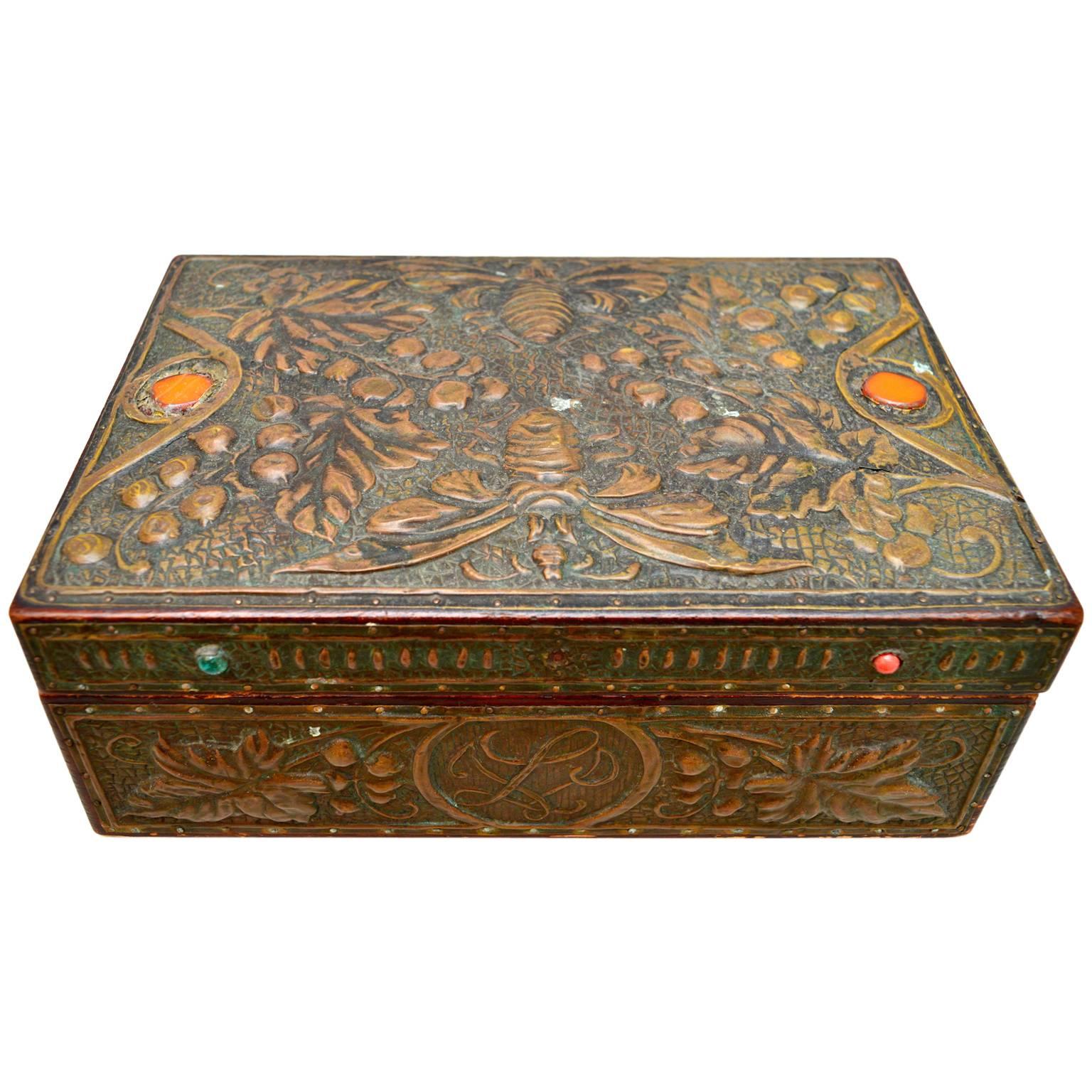 Belgian Art Nouveau Embossed Copper Box, circa 1900