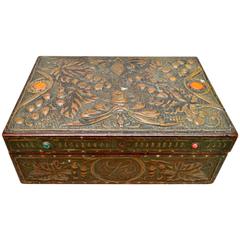 Belgian Art Nouveau Embossed Copper Box, circa 1900