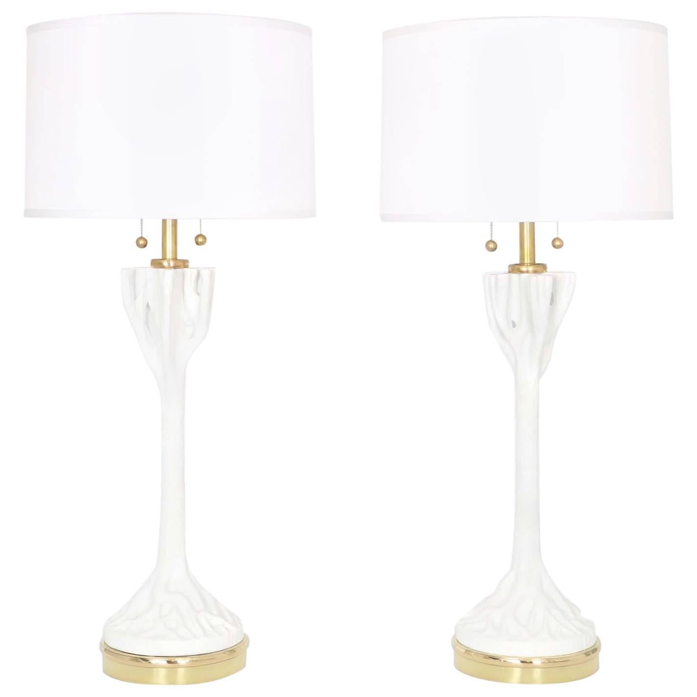 Pair of Restored Faux Bois Lamps in the manner of John Dickinson
