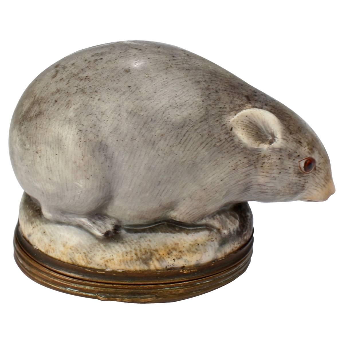 Antique 18th Century Mennecy Figural Mouse Snuff or Patch Box