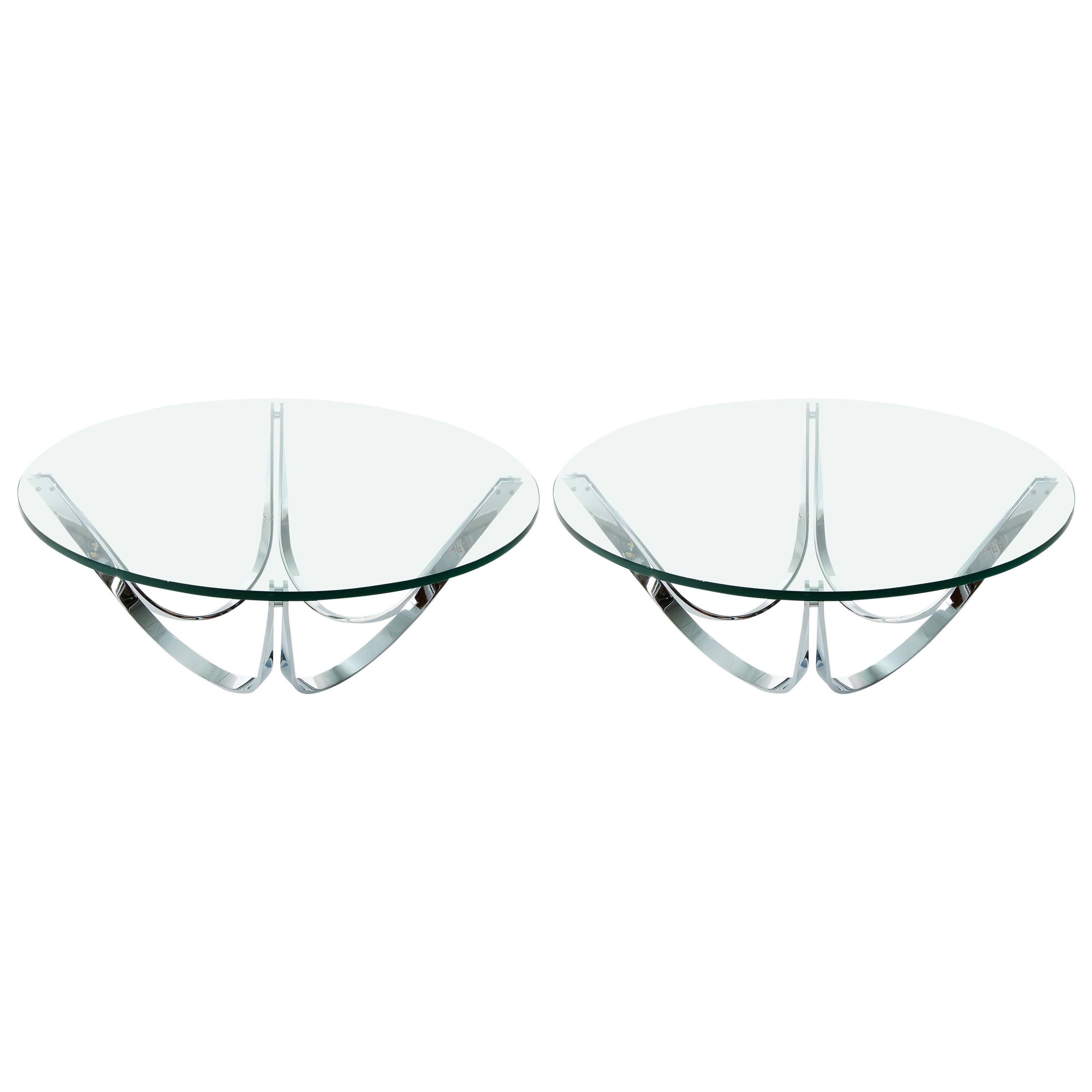 Pair of Coffee Tables by Tri-Mark, Glass and Chrome, 1970 For Sale