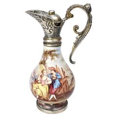 Antique Signed Hermann Boehm Viennese Enamel & Silver Miniature Ewer Form Perfume Bottle