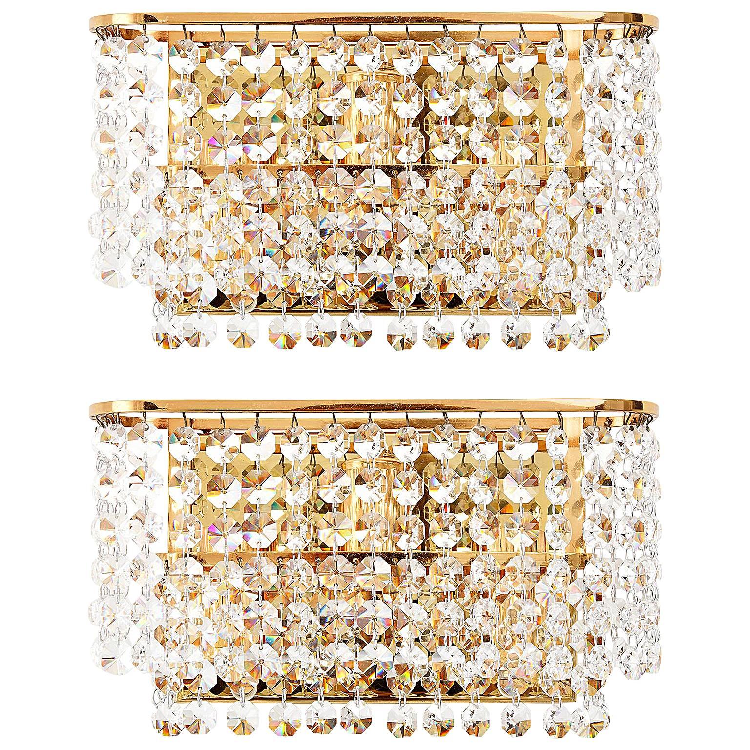 Palwa Sconces, Crystal Glass Brass, 1960s