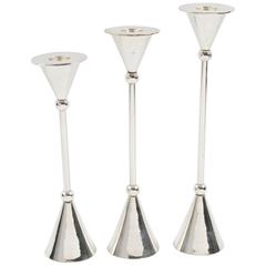 Mid-Century Modernist Silver Plate Candlesticks Set, Italy, circa 1970s 2