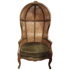 Vintage French Caned Hooded Armchair