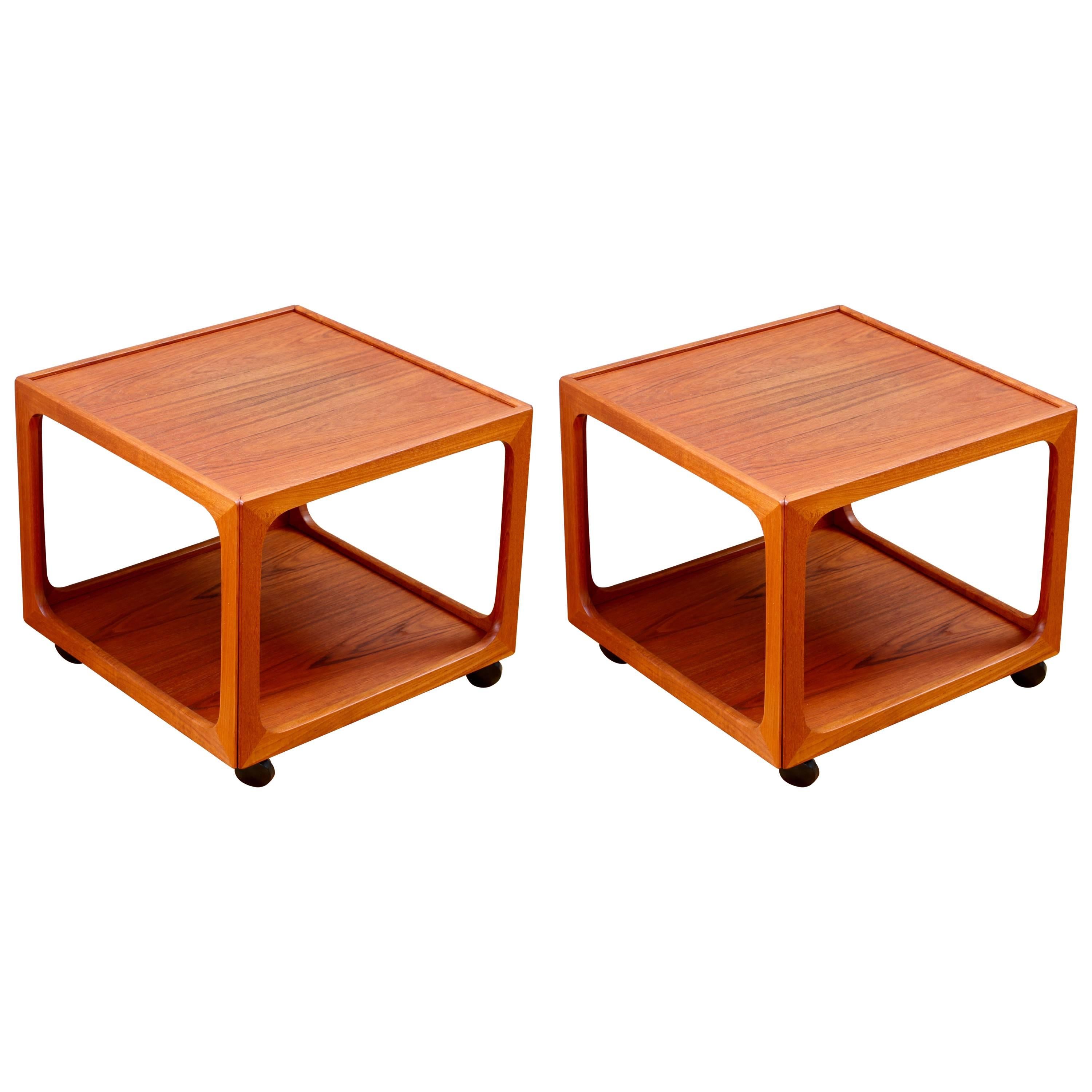 Mid-Century Pair of Teak Rolling Side Tables by BR Møbler Gelsted, Denmark