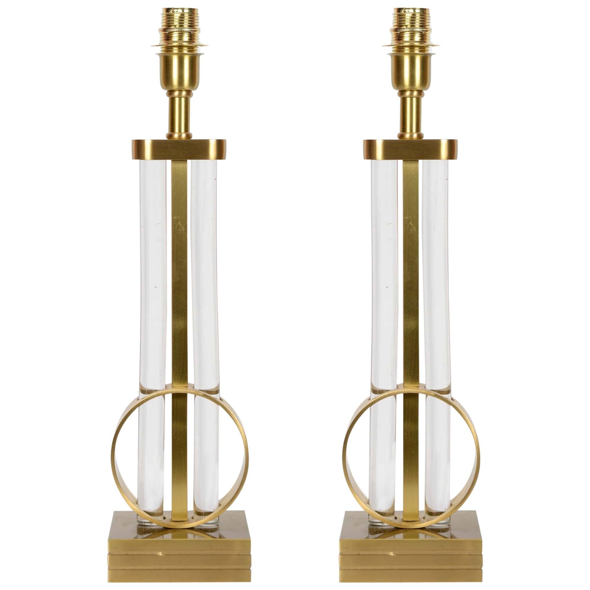 Paire de lampes en bronze et cristal en vente