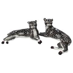 Pair of Antique Samson Porcelain Snow Leopard Figurines 12
