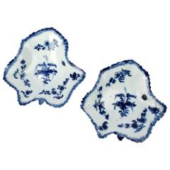 Pair of 18th Century Worcester Porcelain Leaf Form Pickle Dishes