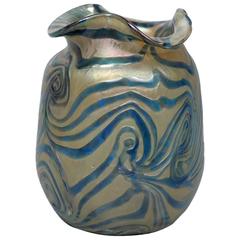 Art Nouveau Kralik Glassworks Loetz Type Blue and Green Art Glass Vase 5