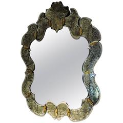 Large Scallop Form Venetian Églomisé Decorated Mirror