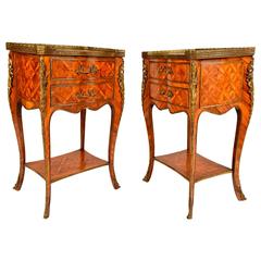 Pair of French Louis XV Style Marquetry Side Tables