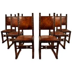 Antique Set of 6 Spanish Revival Dining Chairs