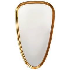 Elegant Tapered and Shaped Polished Brass Mirror, Italy, 1950s
