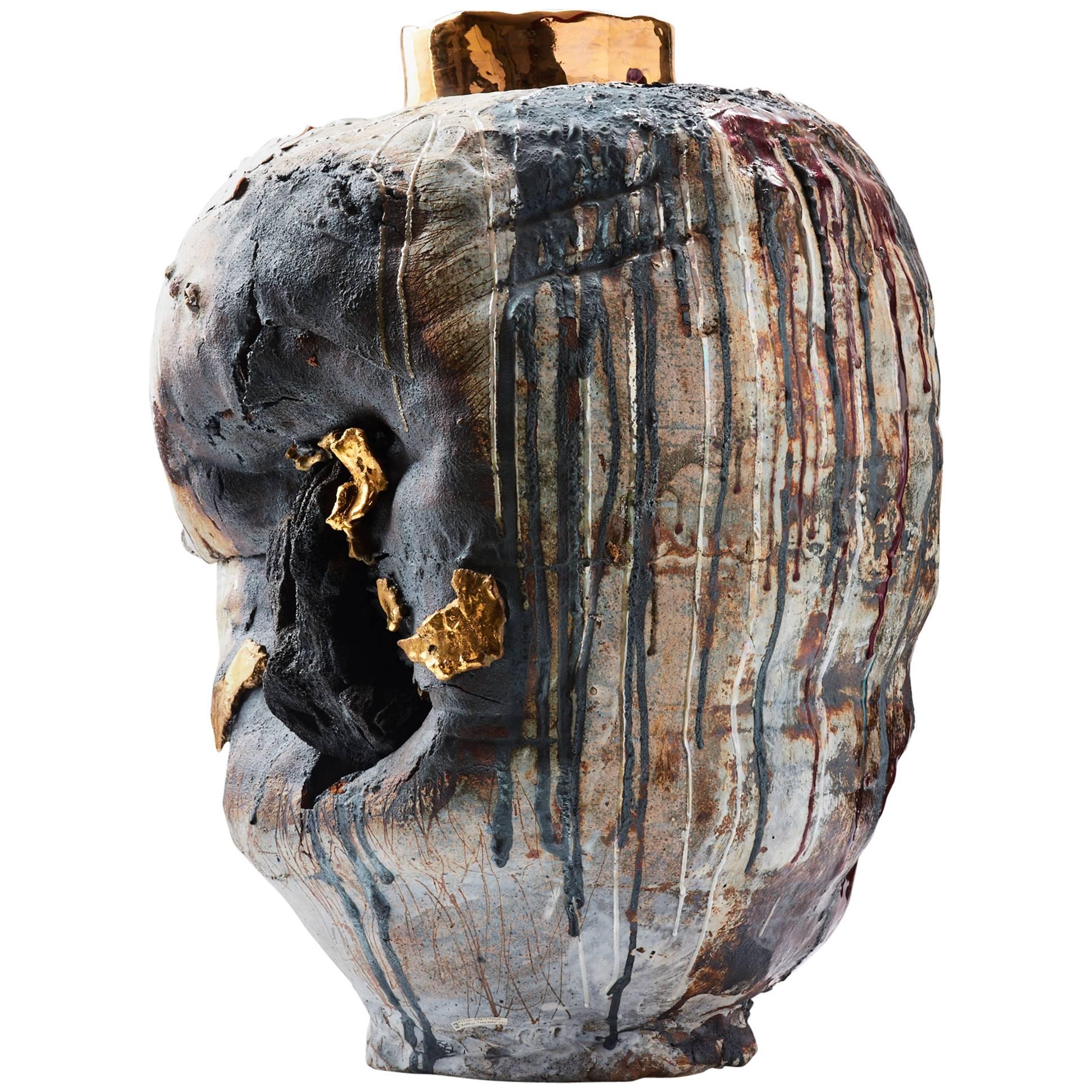 "Mammon, Tarnished Black Rock Series" Contemporary Porcelain Vessel by Gareth M For Sale