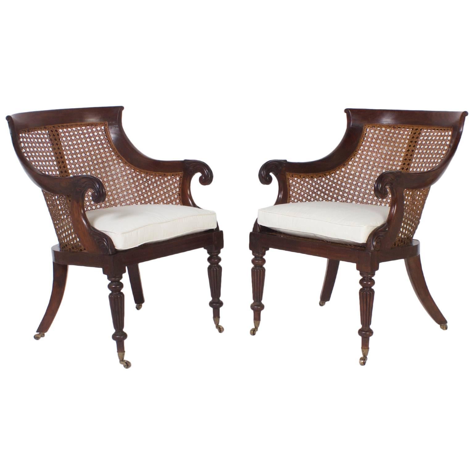 Pair of Regency Style Cane Library Chairs