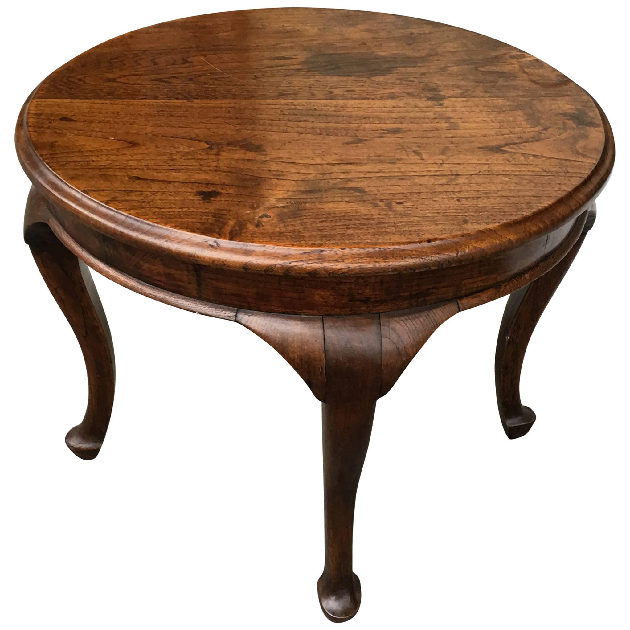 Small Oak Cocktail Table with Queen Anne Style Leg and Foot