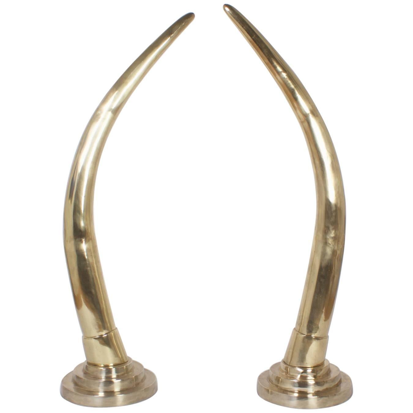 Large Mid Century Pair of Brass Elephant Tusks