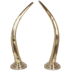 Large Mid Century Pair of Brass Elephant Tusks