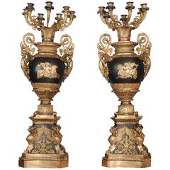 Pair of French Empire Style Ormolu Candelabras