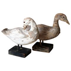Pair of Vintage Carved Painted Folk Art Duck Figures