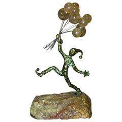 Great Brutalist Bronze Jester with Balloons Sculpture by Bijan