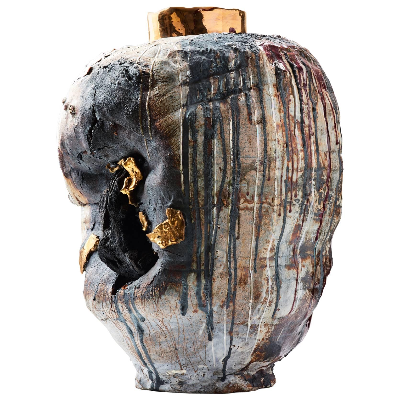 "Mammon, Tarnished "Black Rock Series" Contemporary Porcelain Vessel by Gareth M For Sale