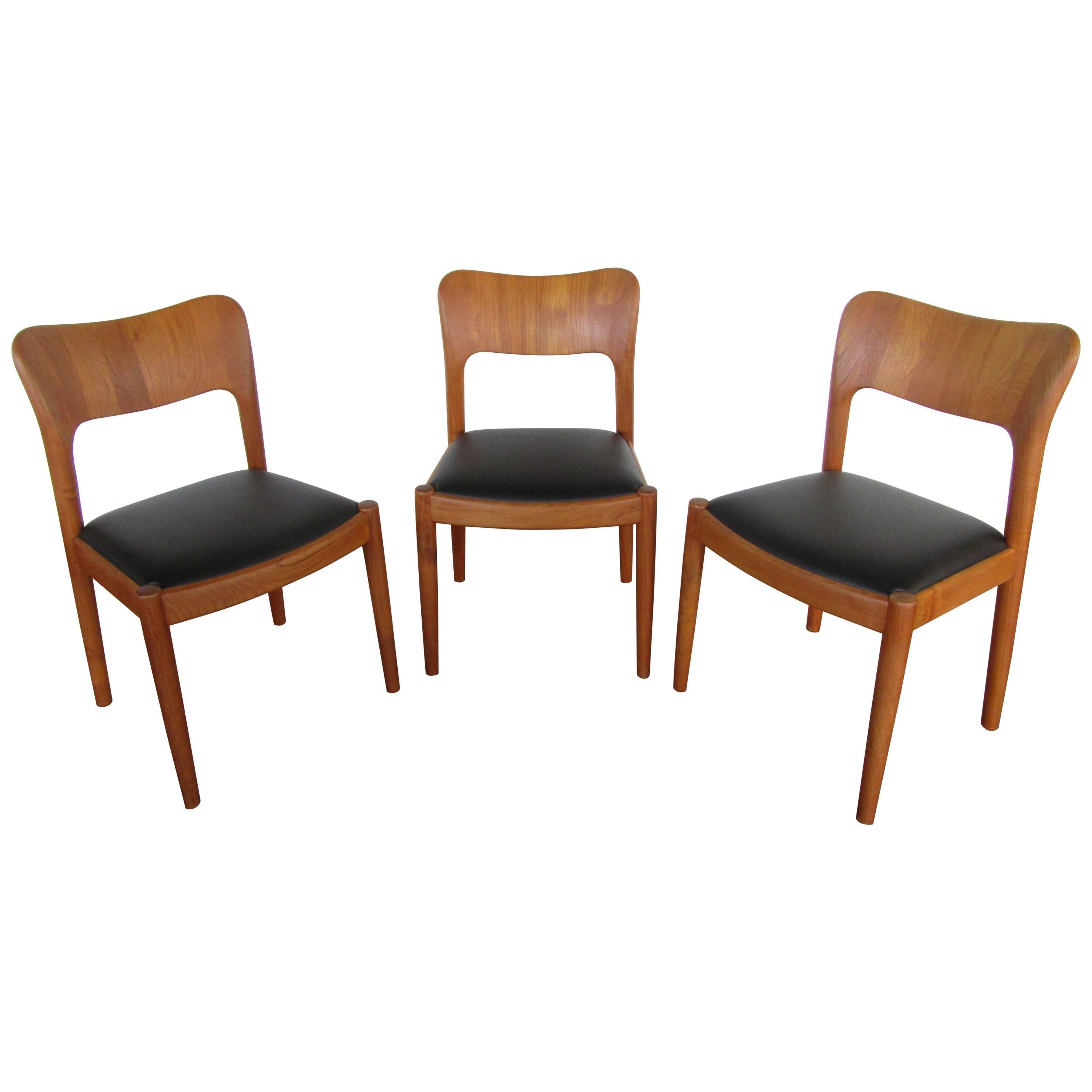 Set of Three Teak Dining Chairs by Koefoed Hornslet with Leather Seats