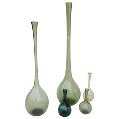 Five-Piece Collection of Gullaskruf Vintage Swedish Glass Bottles, Arthur Percy