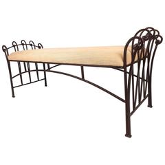 Vintage Wrought Iron Upholstered Bench