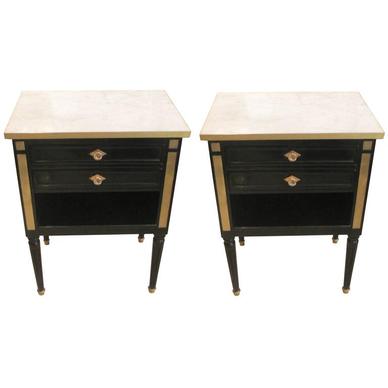 Pair of Ebonized DirectoireStyle, BrassMounted Nightstands With