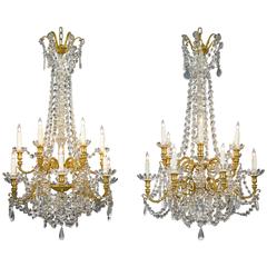 Pair of Baccarat Crystal and Bronze Chandeliers