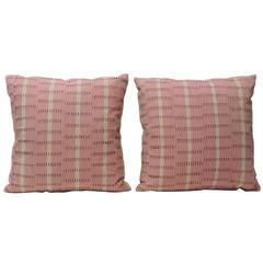 Pair of Vintage Pink African Woven Decorative Pillows
