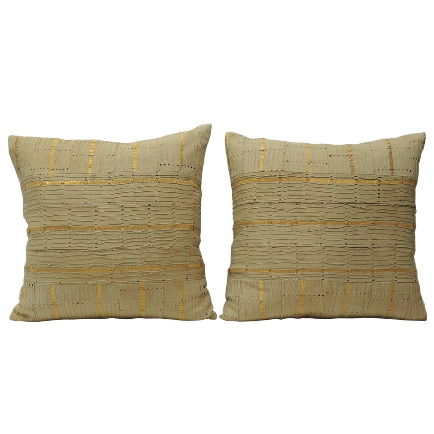 Pair of African Gold and Tan Decorative Pillows