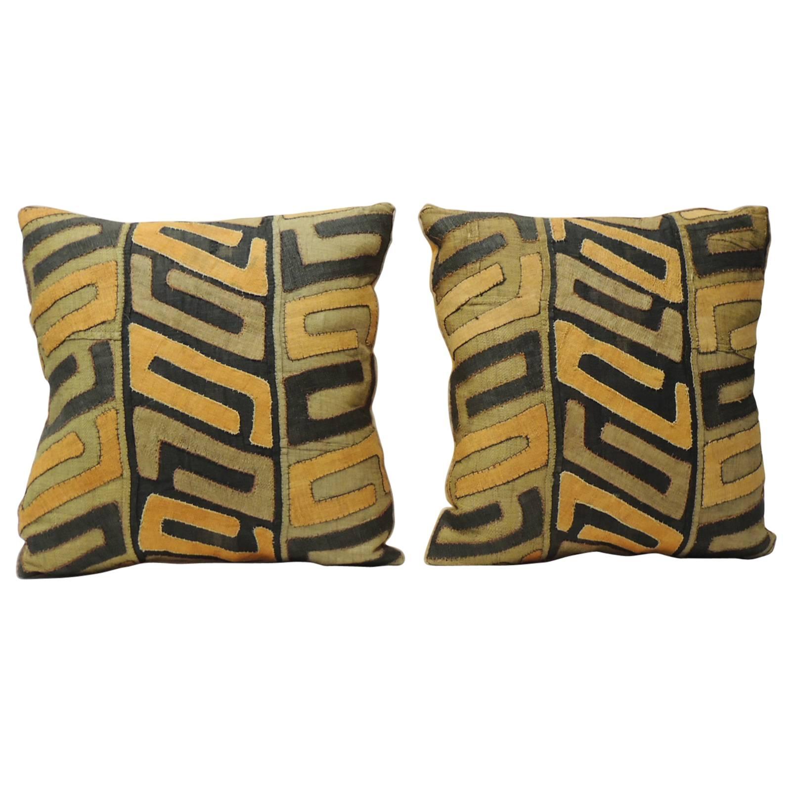 Pair of 19th Century Orange African Kuba Decorative Textured Finish Pillows
