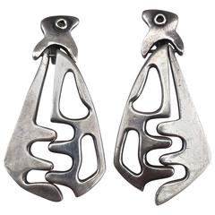 Abstract Modernist, 1960s Salvador Teran Sterling Silver Earrings, Mexico