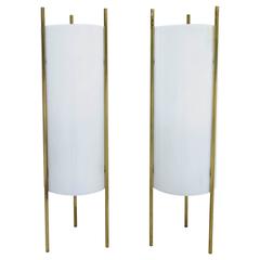 Modernist Pair of 1960s Paul Mayen for Habitat Lucite and Brass Table Lamps